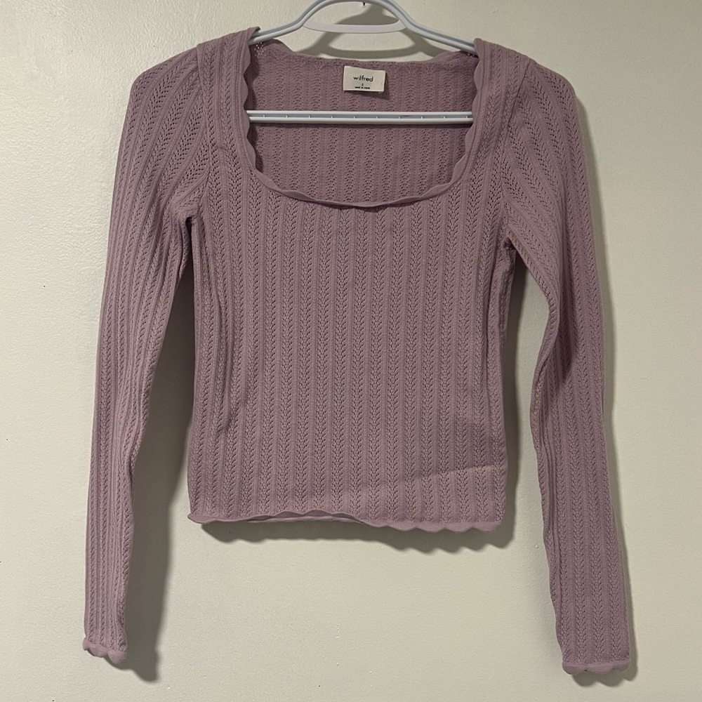 Aritzia Wilfred Lavender Long Sleeve Crop Top